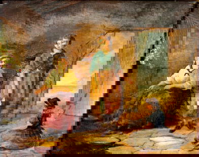 F Richards (UK,19C) oil painting antique: ARTIST: F Richards (United Kingdom, 19 century) TITLE: Interior Scene MEDIUM: oil on canvas CONDITION: Few minor paint losses. Some craquelure. Few scattered minor inpaintin
