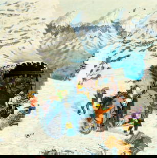 Domingo Luyanda (NY,20C) oil painting: ARTIST: Domingo Luyanda (New York, 20 century) TITLE: Plane Crash Scene YEAR: 1979 MEDIUM: oil on canvas CONDITION: Few minor paint losses. Some craquelu