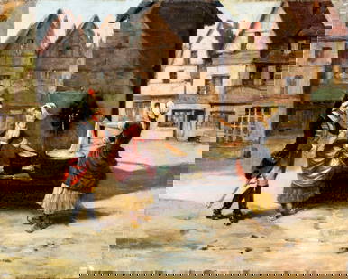 Louis Baader (French,German,1828-1919) oil painting antique: ARTIST: Louis Marie Baader (France, Germany, 1828 - 1919) NAME: Cortyard Scene MEDIUM: oil on canvas CONDITION: One small patch. Minor craquelure. Some scattered inpaintings mostly along edg
