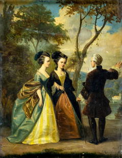 J Rasegirt (Europe,19C) oil painting antique: ARTIST: J Rasegirt (European, 19 century) TITLE: The Afternoon Meeting YEAR: 1860 MEDIUM: oil on board CONDITION: Some scratches/paint losses. Minor craq