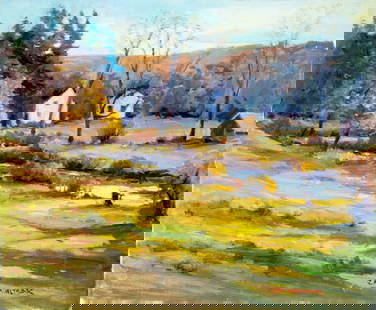 Robert Waltsak (NJ,b 1944) oil painting: ARTIST: Robert Alan Waltsak (New Jersey, born 1944) TITLE: Autumn Country Landscape MEDIUM: oil on canvas CONDITION: Overall good. No visible inpaint under UV light. Normal