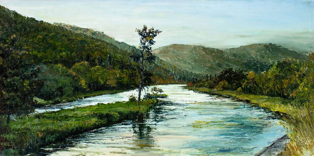 Viktor Ilyushkin (Russia,b 1946) oil painting: ARTIST: Viktor Nikolayevich Ilyushkin (Russian, born 1946) TITLE: Landscape - Vulan River, Russia (titled on verso) YEAR: 2020 MEDIUM: oil on canvas CONDITION: