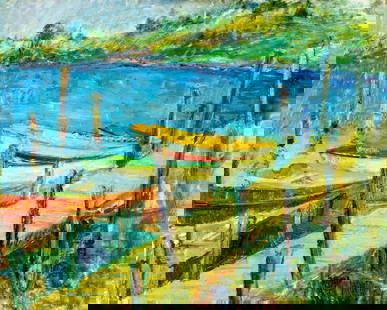 Clara Klinghoffer (NY,UK,Austria,1900-1970) oil painting: ARTIST: Clara Klinghoffer (New York, United Kingdom, Austrian, 1900 - 1970) TITLE: Warf and Boats, Provincetown, MA (titled on label) YEAR: circa 1950 MEDIUM: oil on board