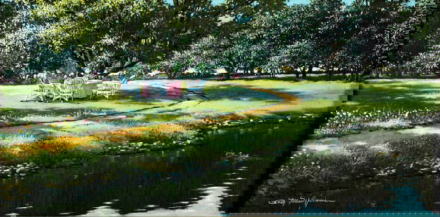 Gary MacWilliams (US,20C) oil painting: ARTIST: Gary MacWilliams (American, 20 century) TITLE: Park Landscape MEDIUM: oil on canvas CONDITION: Very good. No visible inpaint under UV light. ART SIZE:</