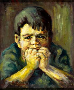 ATTR Enrique Picardi (South America,20/21C) oil painting: ARTIST: ATTRIBUTED TO Enrique Picardi (South American, 20/21 centuries) TITLE: Portrait of Boy YEAR: 2000 MEDIUM: oil on board CONDITION: Few very minor