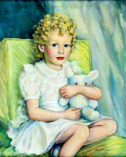 Elise Emilia Hoelzel (MO,KS,1897-1976) oil painting: ARTIST: Elise Emilia Hoelzel (Missouri, Kansas, 1897 - 1976) TITLE: Portrait of Girl - Patty (titled on verso) MEDIUM: oil on canvas CONDITION: Few very minor paint losses