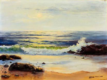 James Hewitt (UK,1934-?) oil painting: ARTIST: James Hewitt (United Kingdom, 1934 - ???) TITLE: Seascape MEDIUM: oil on canvas CONDITION: Few faint scratches. Minor craquelure. No visible inpaint under UV ligh