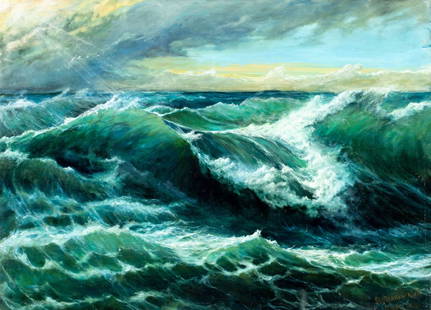 Viktor Ilyushkin (Russia,b 1946) oil painting: ARTIST: Viktor Nikolayevich Ilyushkin (Russian, born 1946) TITLE: Seascape - Waves Edge (titled on verso) YEAR: 2021 MEDIUM: oil on canvas CONDITION: Uns