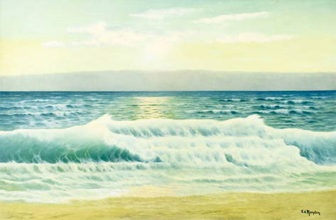 Edouard Mandon (France,1885-1977) oil painting: ARTIST: Edouard Mandon (French, 1885 - 1977) TITLE: Seascape MEDIUM: oil on canvas CONDITION: Unstretched (In-House stretching available). Missing a few flakes of paint. M