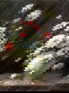 C S Henry (Europe,20C) oil painting: ARTIST: C S Henry (European, 20 century) TITLE: Still Life with Vase of Flowers MEDIUM: oil on canvas CONDITION: Very good. No visible inpaint under UV light. ART