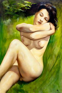 Marc Olivier Gregoire (France,1897-1991) oil painting: ARTIST: Marc Olivier Gregoire (French, 1897 - 1991) TITLE: Nude MEDIUM: oil on board CONDITION: Some scratches/paint losses (see pictures carefully). Some scattered inpain