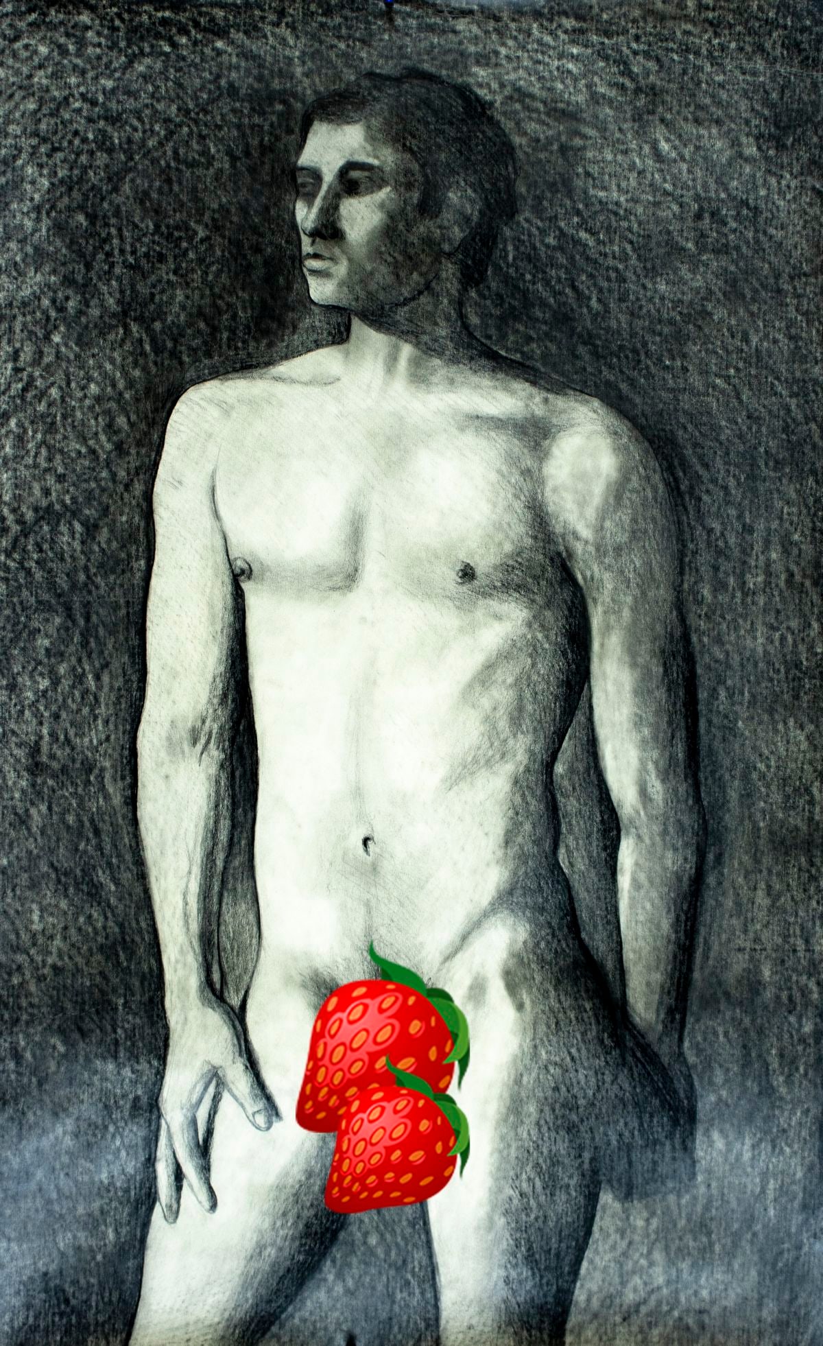Lowell Nesbitt (NY,MD,1933-1993) graphite painting: ARTIST: Lowell Blair Nesbitt (New York, Maryland, 1933 - 1993) TITLE: Male Nude MEDIUM: graphite on canvas CONDITION: Unstretched (In-House stretching available). Some pin