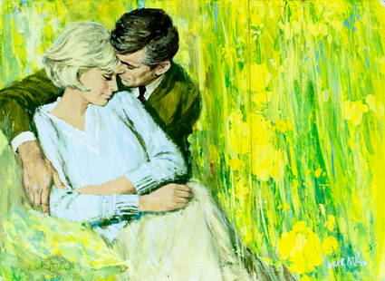 Mark Miller (NY,CA,NC,1919-2008) gouache painting: ARTIST: Marshall Dawson (Mark) Miller (New York, California, North Carolina, 1919 - 2008) TITLE: Illustration - Courting Couple MEDIUM: gouache on board CONDITION: One rep
