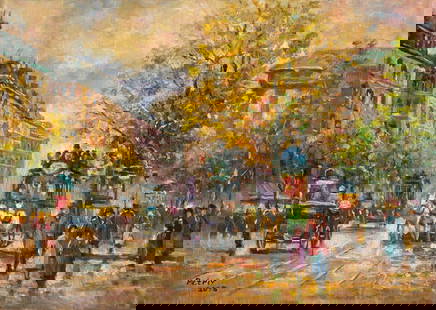 Zoriana Petriv (Ukraine,b 1994) oil painting: ARTIST: Zoriana Petriv (Ukrainian, born 1994) TITLE: Cityscape - Parisian Autumn, France (titled on verso) YEAR: 2015 MEDIUM: oil on canvas CONDITION: Un