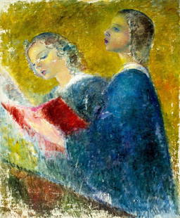Clara Klinghoffer (NY,UK,Austria,1900-1970) oil painting: ARTIST: Clara Klinghoffer (New York, United Kingdom, Austrian, 1900 - 1970) TITLE: Choir Girls MEDIUM: oil on canvas CONDITION: Some flaking/paint losses (see pictures car