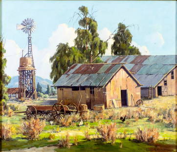 Laura Hewitt (UK,CA,1897-1978) oil painting: ARTIST: Laura Victoria May Hiscock Hewitt (United Kingdom, California, 1897 - 1978) TITLE: Rancho Arnaz Landscape, Ventura, CA (titled on verso) MEDIUM: oil on canvas CONDITION: