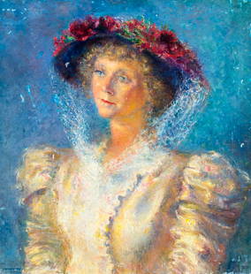 Clara Klinghoffer (NY,UK,Austria,1900-1970) oil painting: ARTIST: Clara Klinghoffer (New York, United Kingdom, Austrian, 1900 - 1970) TITLE: Portrait of Olga Kaltenborn MEDIUM: oil on canvas CONDITION: Two small patches. Some scr