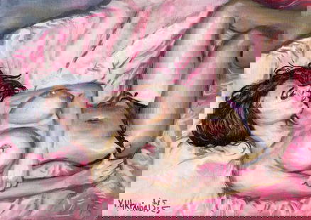 Valentin Ukrainets (Ukraine,b 1965) oil painting: ARTIST: Valentin Ukrainets (Ukrainian, born 1965) TITLE: Nude - Pink Satin (titled on verso) MEDIUM: oil on canvas CONDITION: Unstretched (In-House stretching available). Ve