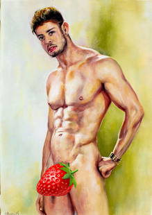 Valentin Ukrainets (Ukraine,b 1965) oil painting: ARTIST: Valentin Ukrainets (Ukrainian, born 1965) TITLE: Male Nude MEDIUM: oil on canvas CONDITION: Unstretched (In-House stretching available). Very good. No visible inpain