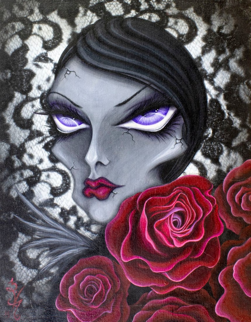 Natalie VonRaven (Canada,20/21C) acrylic painting: ARTIST: Natalie VonRaven (Canadian, 20/21 centuries) TITLE: Stark (titled on verso) YEAR: 2013 MEDIUM: acrylic on canvas board CONDITION: Very good. No