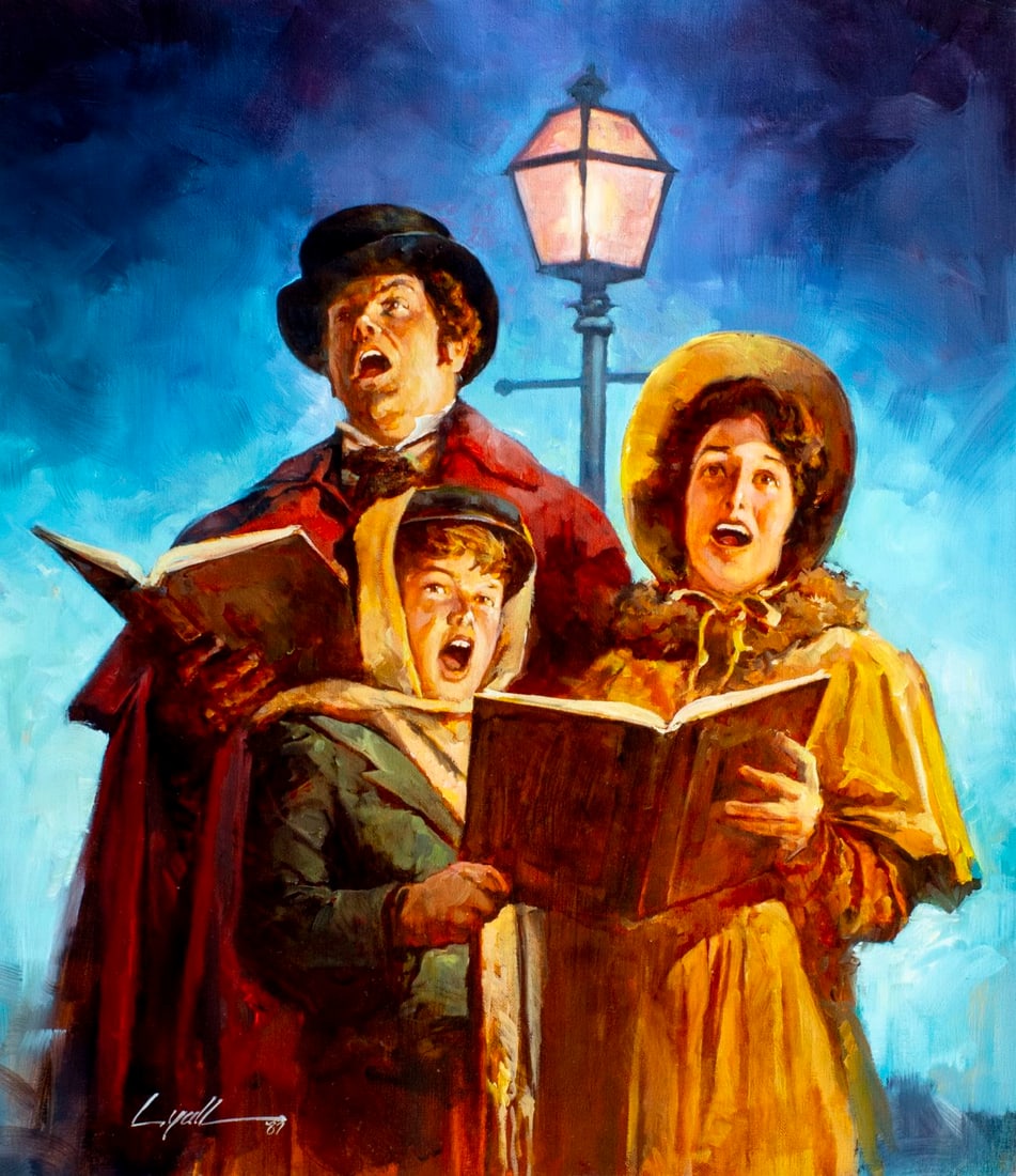 Dennis Lyall (TX,CT,1946-?) oil painting: ARTIST: Dennis Lyall (Texas, Connecticut, 1946 - ???) TITLE: Christmas (titled on verso) YEAR: 1987 MEDIUM: oil on canvas. Canvas applied to board. CONDITION:</