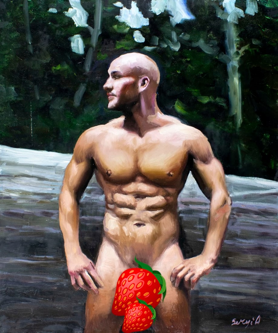 Alex Siryi (Ukraine,b 1997) oil painting: ARTIST: Alex Siryi (Ukrainian, born 1997) TITLE: Male Nude MEDIUM: oil on canvas CONDITION: Unstretched (In-House stretching available). Few minor scratches/paint losses. No