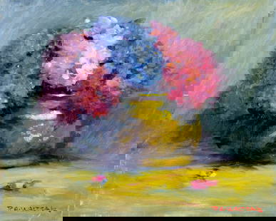 Robert Waltsak (NJ,b 1944) oil painting: ARTIST: Robert Alan Waltsak (New Jersey, born 1944) TITLE: Still Life with Vase of Flowers MEDIUM: oil on board CONDITION: Few small scratches/paint losses mostly along edges. No visible inpaint