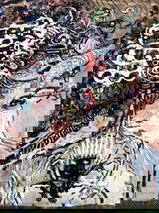 Julie Ross (FL,1956-2021) oil painting: ARTIST: Julie Ross (Florida, 1956 - 2021) TITLE: Abstract Composition MEDIUM: oil on canvas CONDITION: Very good. No visible inpaint under UV light. ART SIZE: 24 x 18 inches / 60 x 45 cm FRAME