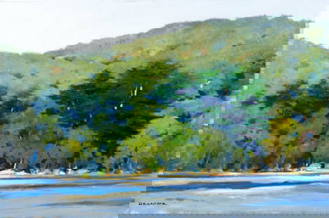 Robert Waltsak (NJ,b 1944) oil painting: ARTIST: Robert Alan Waltsak (New Jersey, born 1944) TITLE: Hilly Landscape MEDIUM: oil on canvas CONDITION: Very good. No visible inpaint under UV light. ART SIZE: 20 x 30 inches / 50 x 76 cm FRAME