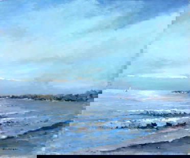 Robert Waltsak (NJ,b 1944) oil painting: ARTIST: Robert Alan Waltsak (New Jersey, born 1944) TITLE: Jersey Shore (titled on verso) MEDIUM: oil on canvas CONDITION: Very good. No visible inpaint under UV light. ART SIZE: 30 x 36 inches / 76