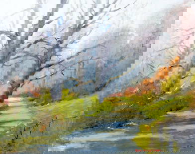 Robert Waltsak (NJ,b 1944) oil painting: ARTIST: Robert Alan Waltsak (New Jersey, born 1944) TITLE: Autumn Park Landscape MEDIUM: oil on board CONDITION: Few minor paint losses. No visible inpaint under UV light. Normal wear along edges.