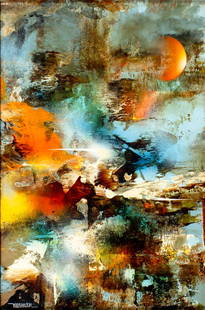 Leonardo Nierman (NY,Mexican,1932-2023) acrylic painting: ARTIST: Leonardo Nierman(New York, Mexico, 1932 - 2023) TITLE: Paisaje Encantado (titled on verso) YEAR: 1978 MEDIUM: acrylic on board CONDITION: Few minor paint losses. No visible inpaint under UV