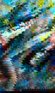 Thelma Thal (NY,1903-2001) oil painting: ARTIST: Thelma Thal (New York, 1903 - 2001) TITLE: Couple MEDIUM: oil on canvas CONDITION: Few minor paint losses. Few minor craquelure. No visible inpaint under UV light. ART SIZE: 40 x 24 inches /