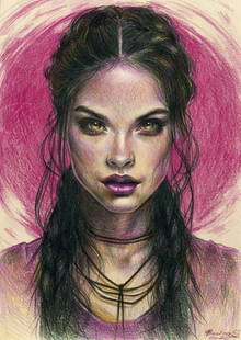 Svetlana Bedna (Ukraine,b 1982) colored pencil painting: ARTIST: Svetlana Bedna (Ukrainian, born 1982) TITLE: Portrait of Woman MEDIUM: colored pencil on heavy paper CONDITION: Very good. ART SIZE: 12 x 8 inches / 30 x 20 cm FRAME SIZE: unframed (In-House