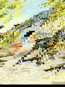 Ernest John Alexis Vulliemin (Swiss,1862-1902) watercolor painting antique: ARTIST: Ernest John Alexis Vulliemin (Switzerland, 1862 - 1902) TITLE: Gentlemen on Horses YEAR: 1896 MEDIUM: watercolor on paper CONDITION: Overall go