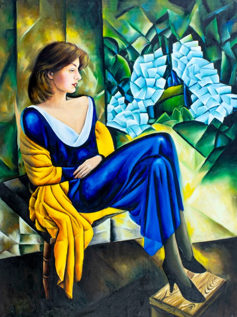 Ferjo (PA,Brazil,b 1946) oil painting: ARTIST: Ferjo Fernando de Jesus Oliveira (Pennsylvania, Brazilian, born 1946) TITLE: Meditation MEDIUM: oil on canvas CONDITION: Few minor scratches/paint losses. No visible