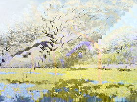 Law Kwok Leung (China,CA,NY,b 1954) oil painting: ARTIST: Law Kwok Leung (Chinese, California, New York, born 1954) TITLE: Countryside Landscape with House MEDIUM: oil on canvas CONDITION: Unstretched (In-House stretching a