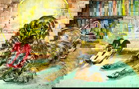 Mabel Gear (UK,1900-1997) watercolor painting: ARTIST: Mabel Gear (United Kingdom, 1900 - 1997) TITLE: Cocker Spaniel and Terrier Dogs MEDIUM: watercolor on paper CONDITION: Overall good. Framed under glass. Wear to fr