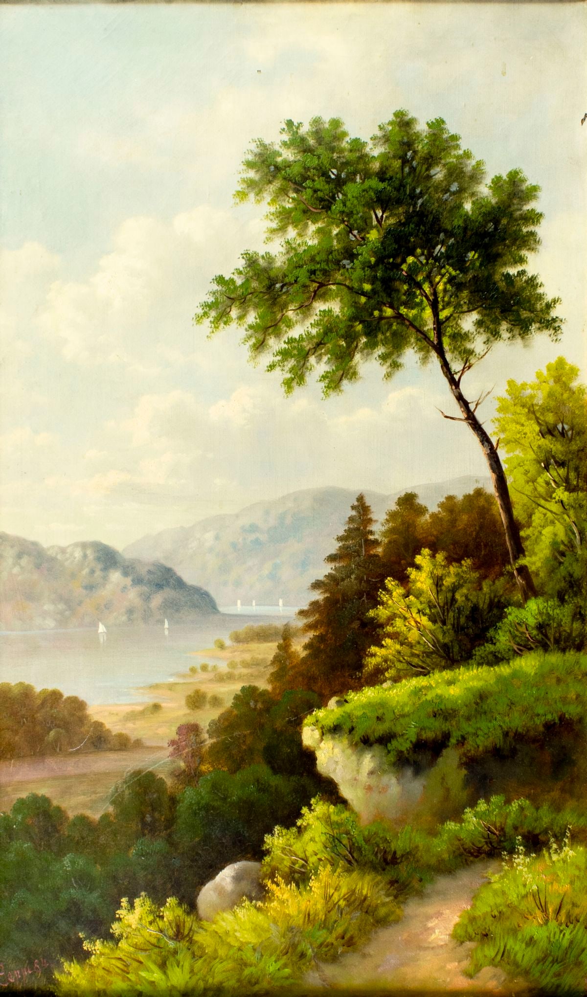 Antique 19C American oil painting signed (1 of 12)