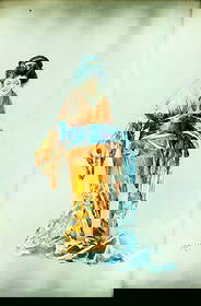 Yamada Baske (MN,Japan,1869-1934) watercolor painting antique: ARTIST: Yamada Baske (Minnesota, Japanese, 1869 - 1934) TITLE: Geisha Girl MEDIUM: watercolor on paper CONDITION: Some age toning. Framed under glass. Some damages to fram