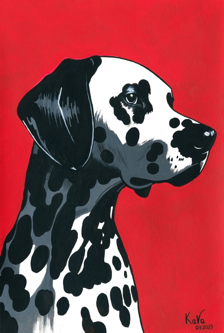 Valeria Kaydan (Ukraine,20/21C) gouache painting: ARTIST: Valeria Kaydan (Ukrainian, 20/21 centuries) TITLE: Dalmatian Dog MEDIUM: gouache on heavy paper CONDITION: Very good. ART SIZE: 12 x 8 inches / 3