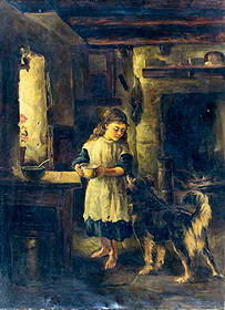 Christopher Meadows (UK,1863-1947) oil painting antique: ARTIST: Christopher Meadows (United Kingdom, 1863 - 1947) TITLE: Lunchtime YEAR: 1883 MEDIUM: oil on canvas CONDITION: Few minor scratches/paint losses