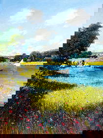 Law Kwok Leung (China,US,1954-?) oil painting: ARTIST: Law Kwok Leung (China, United States, 1954 - ???) TITLE: Country River Landscape with Cows MEDIUM: oil on canvas CONDITION: Unstretched (In-House stretching availab