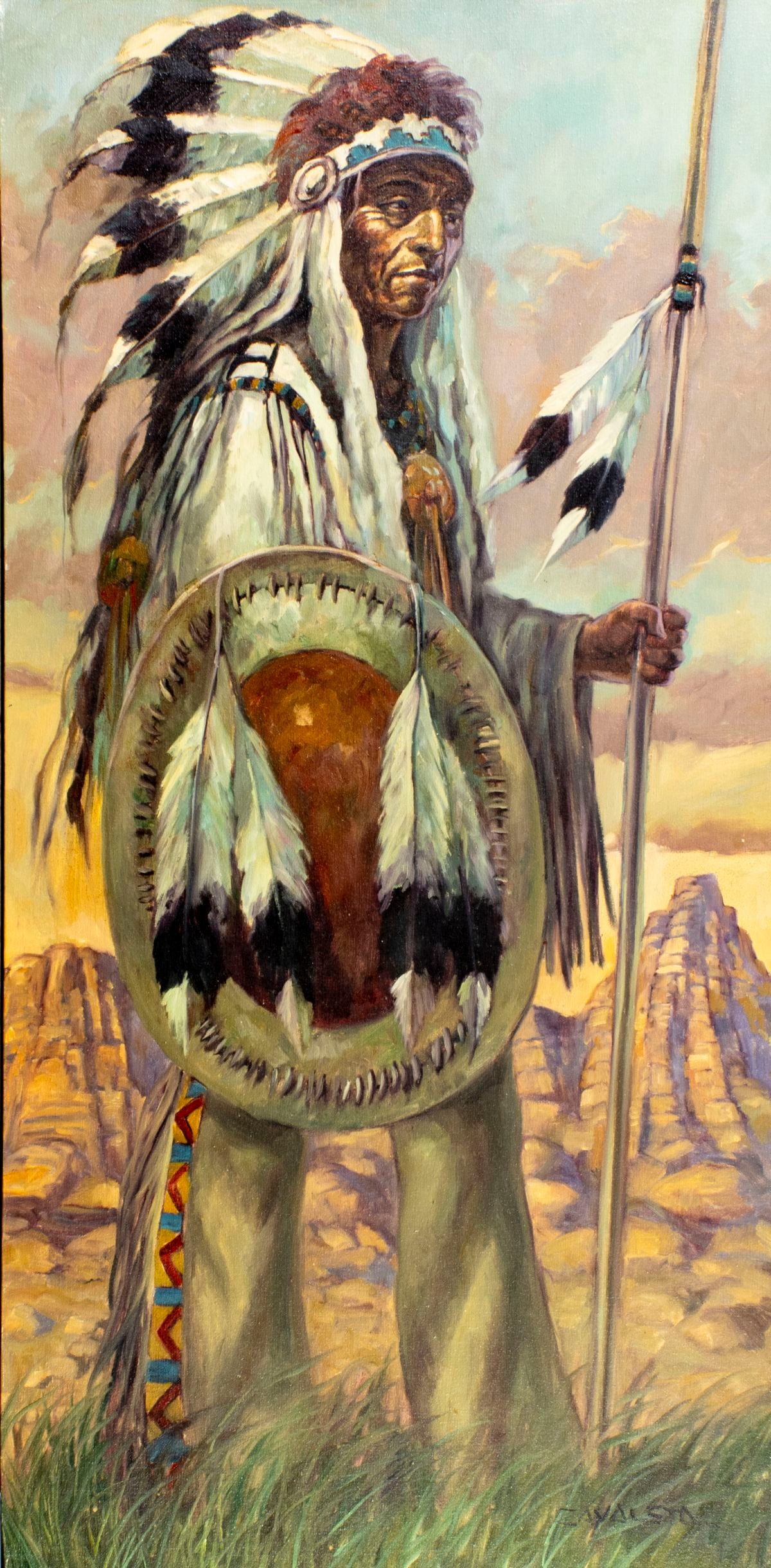 Severo Enrico Zavaleta (Bolivia,1932-?) oil painting: ARTIST: Severo Enrico Zavaleta (Bolivian, 1932 - ???) TITLE: Indian Man MEDIUM: oil on canvas CONDITION: Few minor paint losses. No visible inpaint under UV light. Normal