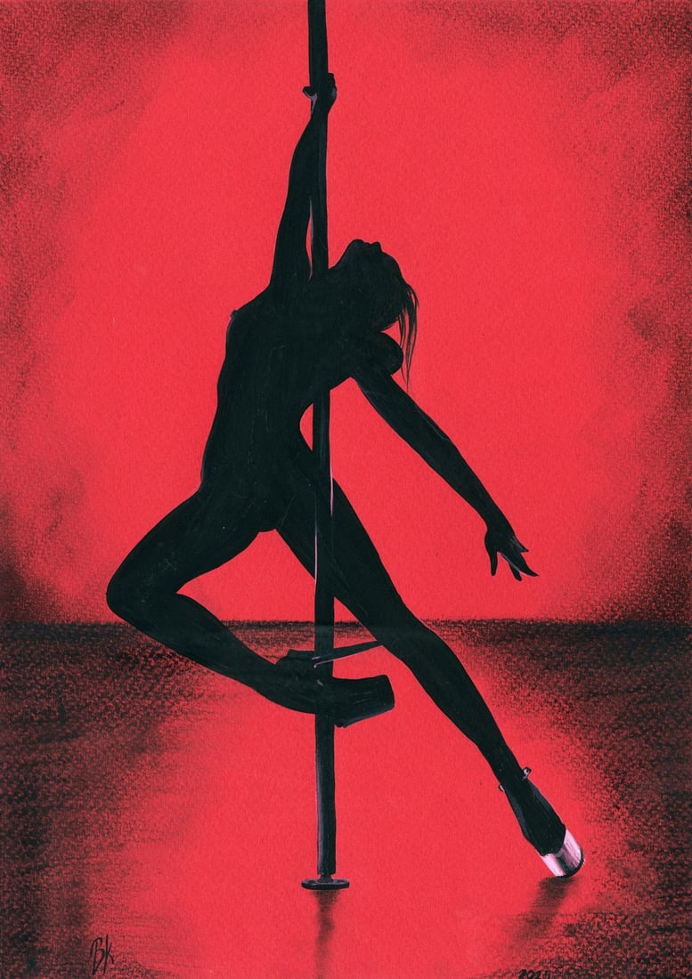 Kateryna Vitrenko (Ukraine,b 2003) gouache painting: ARTIST: Kateryna Vitrenko (Ukrainian, born 2003) TITLE: Nude on the Pole MEDIUM: gouache on heavy paper CONDITION: Very good. ART SIZE: 12 x 8 inches / 3