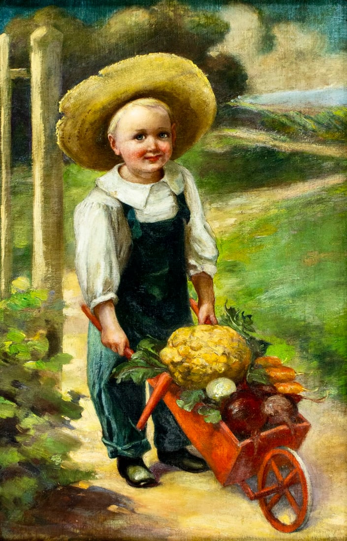 Antique 19C American oil painting signed (1 of 12)