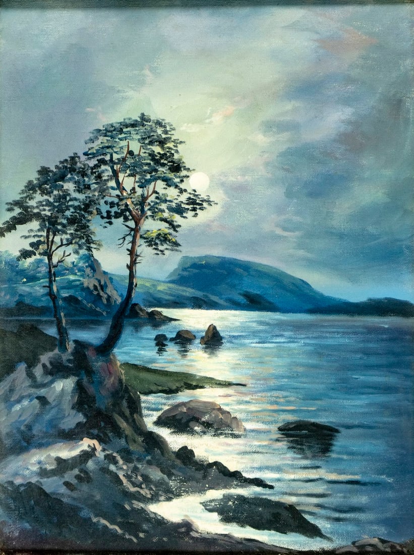 Vintage mid 20C American oil painting signed (1 of 12)