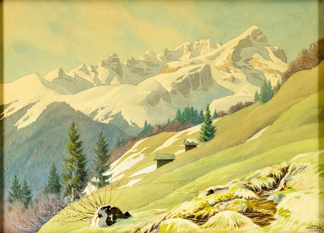 Carl Kessler (German,1876-1968) watercolor painting (1 of 11)