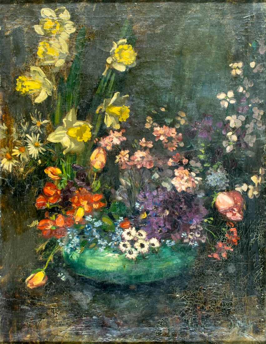 Antique early 20C American oil painting signed (1 of 13)