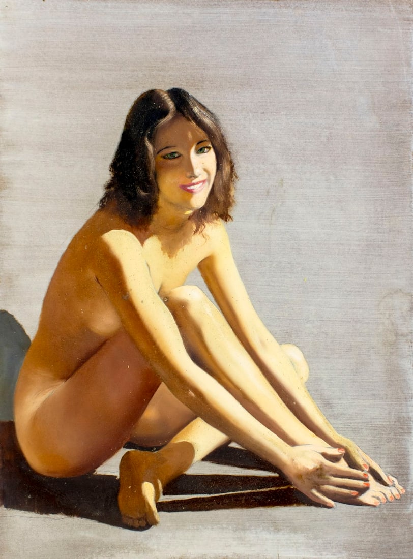 Marc Olivier Gregoire (France,1897-1991) oil painting: ARTIST: Marc Olivier Gregoire (French, 1897 - 1991) TITLE: Seated Nude MEDIUM: oil on canvas CONDITION: Some scratches/paint losses (see pictures carefully). No visible in